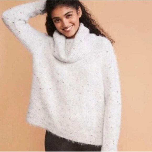 Lou And Grey Sweater Womens Large Gray Marled Fuzzy Turtleneck Slouchy Comfy - Picture 1 of 8